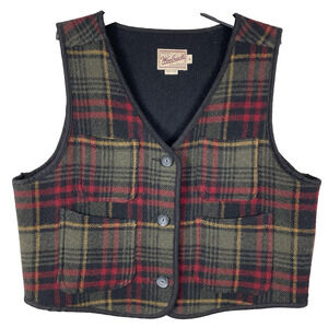 Vintage Woolrich Vest Womens Size XL Red Green Tartan Plaid Preppy Dark Academia
